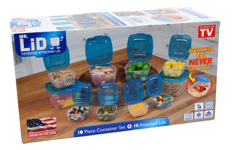 Plastic Container Clear with Attached Blue Lids Mr Lid 10 Piece