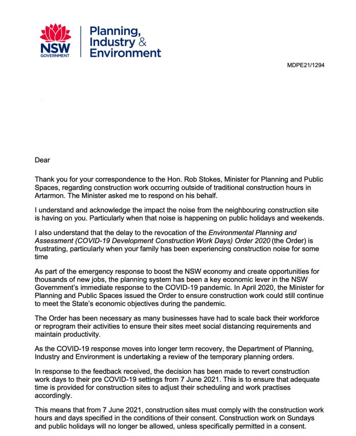 NSW State Government Backflips on Sunday Construction Noise In the Cove