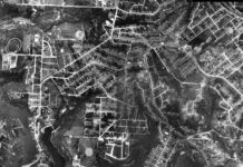 Aerial photograph of Lane Cove in 1930, stitched from two frames of the same survey