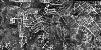 Aerial photograph of Lane Cove in 1930, stitched from two frames of the same survey