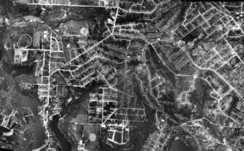 Aerial photograph of Lane Cove in 1930, stitched from two frames of the same survey