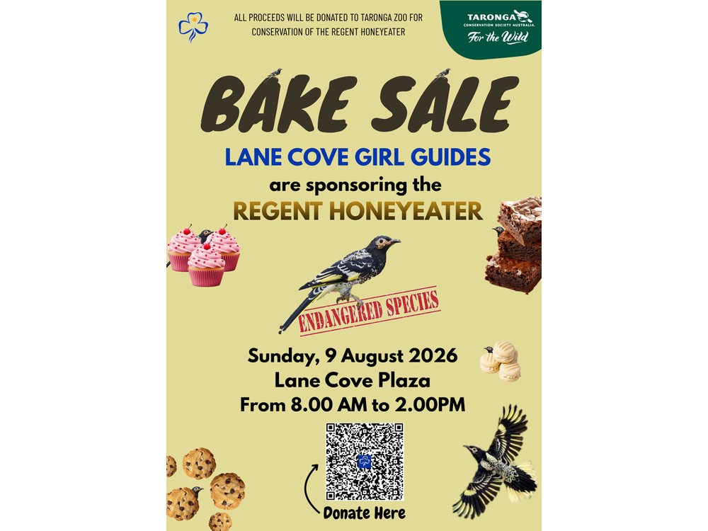 Lane Cove Girl Guides bake sale flyer, Sunday 9 August 2026