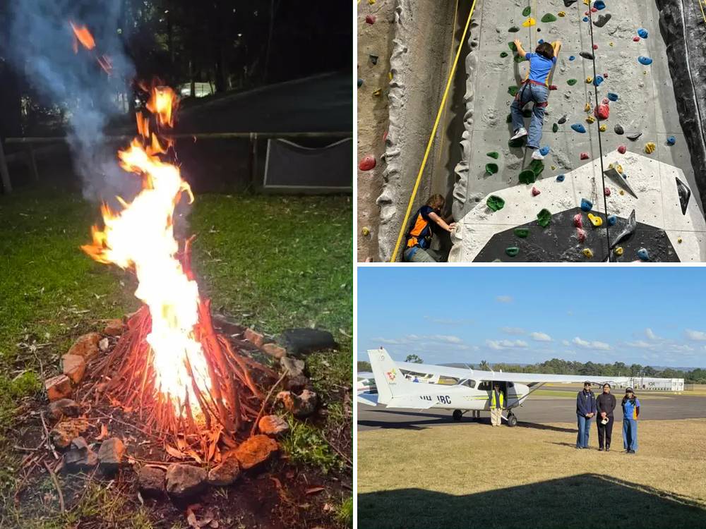 Collage of Lane Cove Girl Guides taking part in various activities