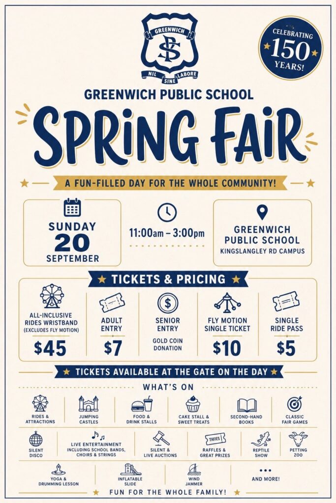 Greenwich Public School 150th anniversary and School Fair flyer
