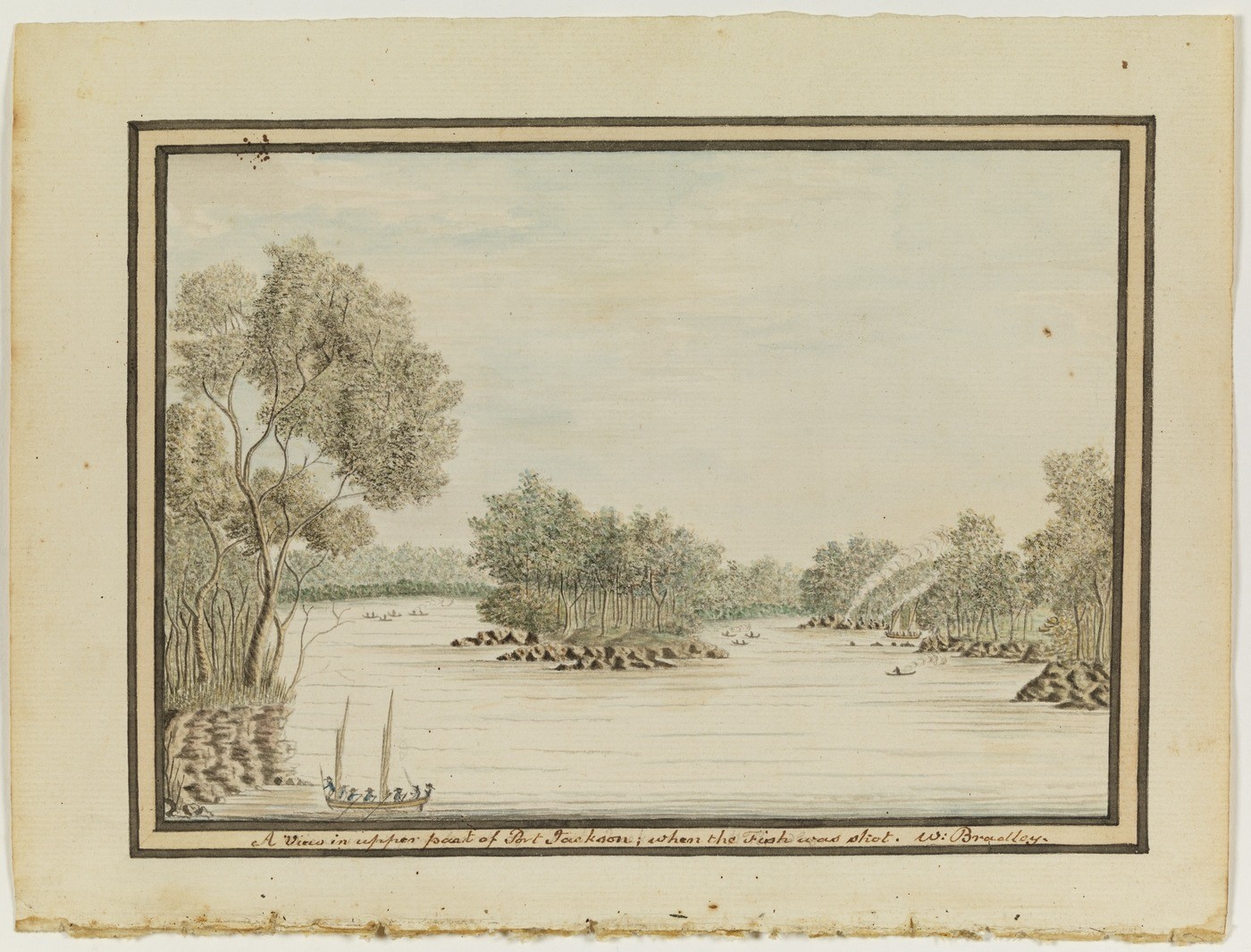 Watercolour by William Bradley, A View in upper part of Port Jackson, ca. 1802