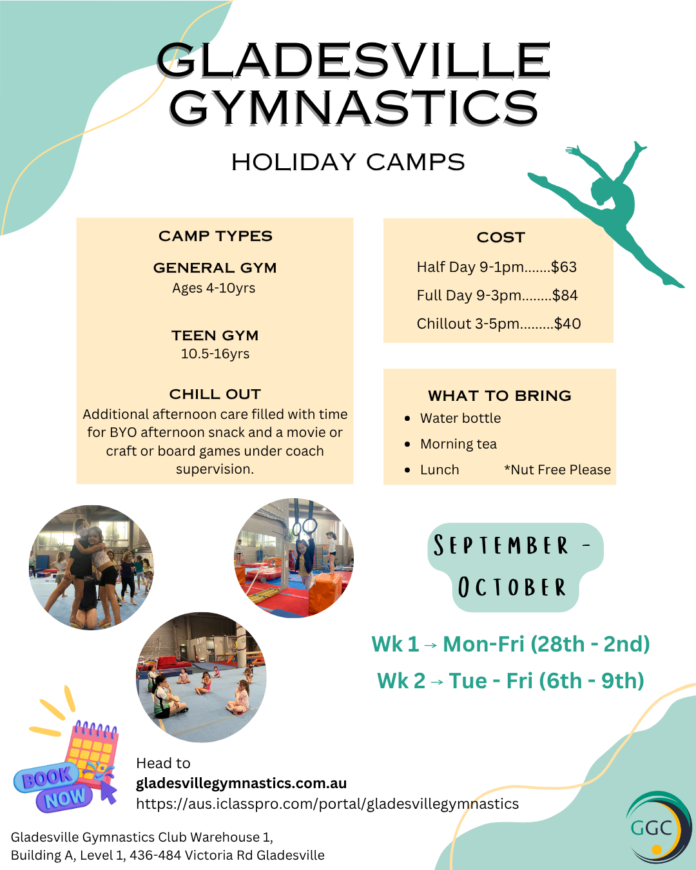 Gladesville Gymnastics spring school holiday camps, September and October 2026