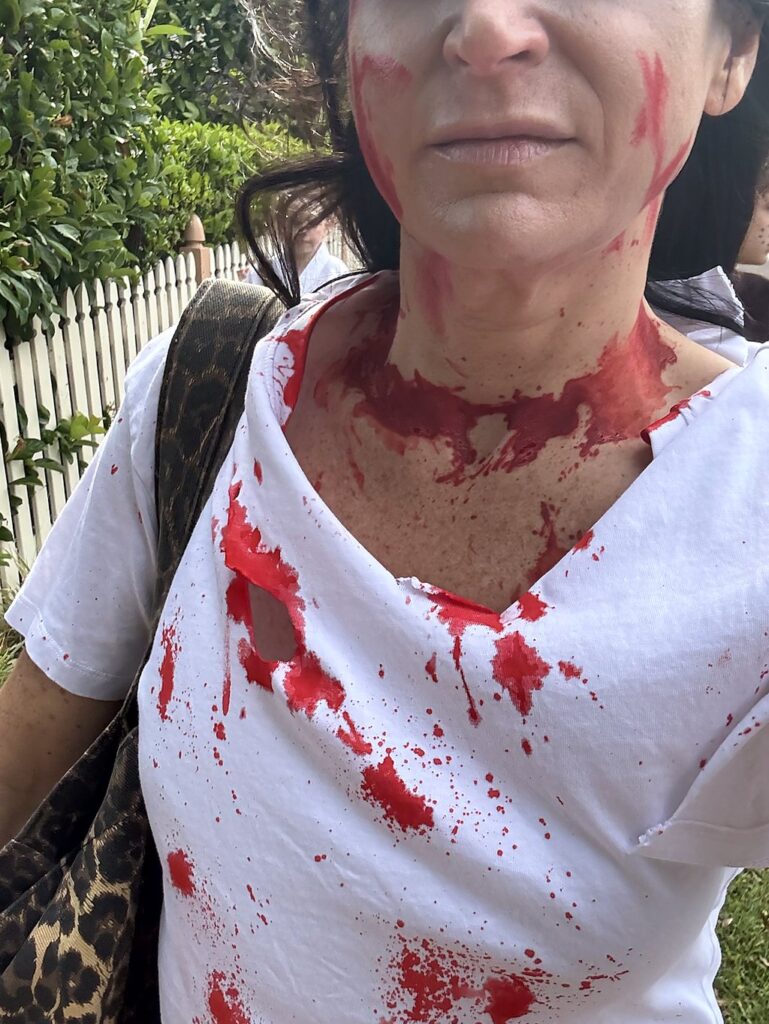 Renee in a homemade zombie Halloween costume