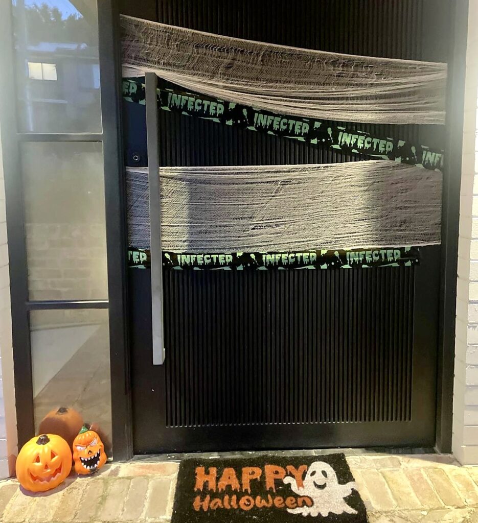 Lane Cove front door decorated for Halloween