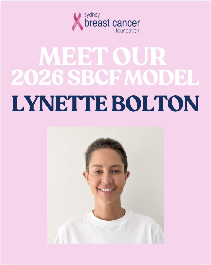 Sydney Breast Cancer Foundation Meet Our 2026 SBCF Model graphic featuring Lane Cove local Lynette Bolton