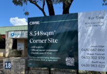 CBRE for sale sign at 18-20 Mars Road, Lane Cove West, beside the PLUS ES building